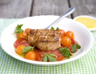 Recipe Photo: Grilled Swordfish with Charred Tomatoes and Aioli