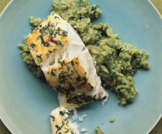 Recipe Photo: Halibut on Mashed Fava Beans with Mint