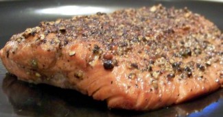 Recipe Photo: Salmon au Poivre with Simple Red Wine Sauce