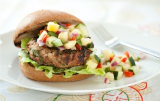 Recipe Photo: Asian-Style Turkey Burgers with Cucumber-Pineapple Relish