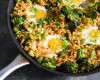 Broccoli and Kimchi Fried Rice With “Poached” Eggs
