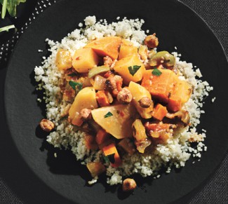 Root Vegetable Tagine with Sweet Potatoes, Carrots, Turnips, and Spice-Roasted Chickpeas Recipe Photo: Root Vegetable Tagine
