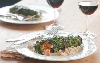 Swiss Chard-wrapped Salmon with Chunky Orange-Chipotle Salsa Recipe Photo: Swiss Chard-wrapped Salmon with Chunky Orange-Chipotle Salsa