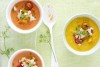 Gazpacho with Cucumber-Shrimp Garnish